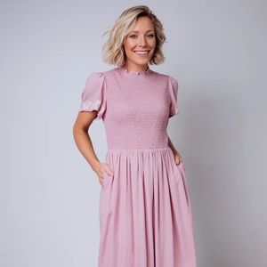 Demi Mauve Embroidered Smocked Maxi Dress